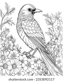 Magpie Birds flowers coloring pages