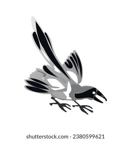 Magpie, Crow. Ilustración vectorial aislada en fondo blanco.