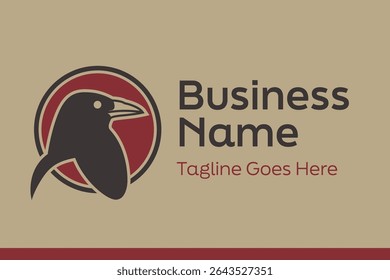 Magpie head illustration on the red circle. Simple bird logo emblem with head illustration. Bird logo Suit for your business or product