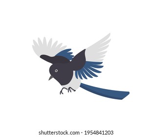 Magpie isolated on white background, bird cartoon comic vector illustration icon