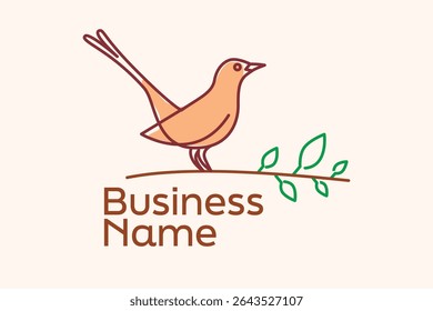 Magpie on the branch simple illustration. Modern and professional identity for any businesses. Bird Logo Template