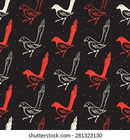 Magpie pattern. 
Vector drawing of a magpie sketches.
