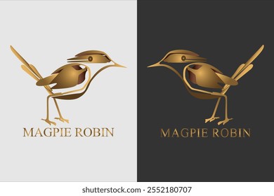Magpie Robin, Vetor De Pássaro Dourado Feito De Colheres Em Forma . Para Uso Como Logotipo Comercial De Restaurante.