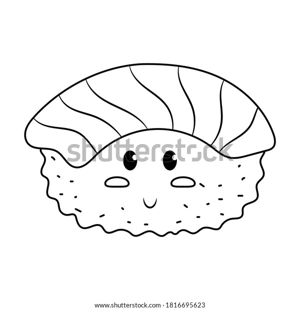 白い背景に馬黒寿司日本の食べ物ベクターイラスト漫画 マグロの魚寿司のメニュー まぐろ寿司ベクター漫画のカラーリングページ のベクター画像素材 ロイヤリティフリー