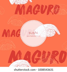 maguro sushi seamless pattern vector. hand draw sketch sushi japanese food.