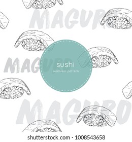 maguro sushi seamless pattern vector. hand draw sketch sushi japanese food.