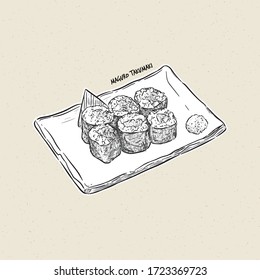 maguro taku maki, hand draw sketch vector. Japanese food