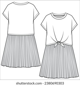 MAGYAR SLEEVES KNIT-DRESS MIT FRONT KNOT UND PERMANENTEN PLEAT DETAIL FÜR ZEHN- UND KID-MÄDCHEN IN VEKTORGRAFISCHILLUSTRATION