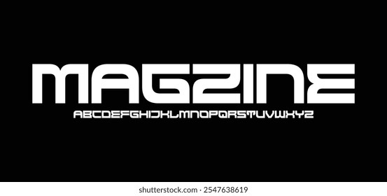 Magzine, Turbo dynamic alphabet. Heavy and action font, speed type for modern sport logo, speed race headline, dynamic monogram, lettering and typography. Bold italic style letters, vector typographic