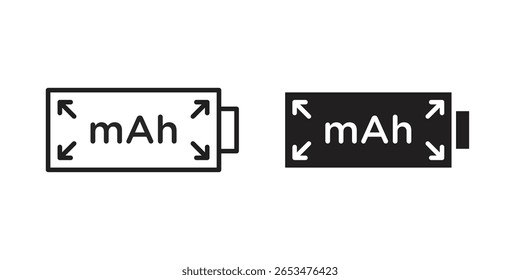 Icono de mAh, signo de Vector de contorno, pictograma de estilo lineal y sólido aislado en blanco.