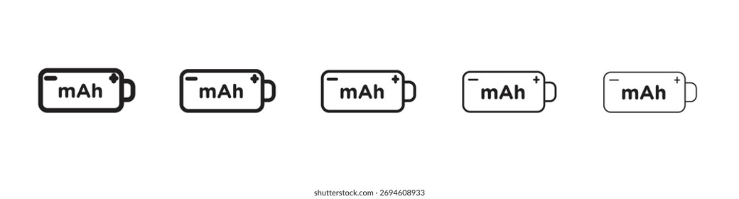 mAh icon symbols set. Editable stroke collection.