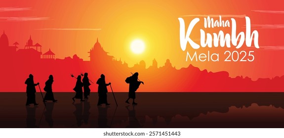 Maha Kumbh Mela Prayagraj 2025 temple vector poster