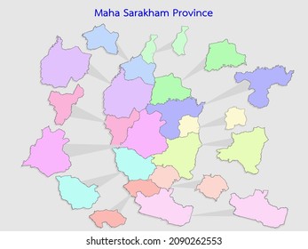 Maha Sarakham Province is divided by districts. vector