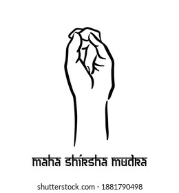 Maha shirsha mudra. Hand spirituality hindu yoga of fingers gesture. Technique of meditation for mental health.