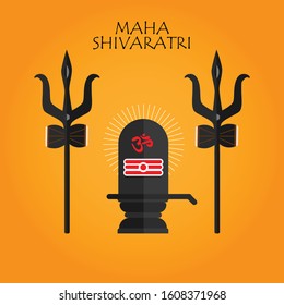 Maha Shivaratri celebration vector with Shiva langam between two tridents, isolated in orange background