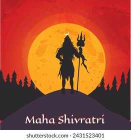 Maha Shivaratri poster design with hill illustration