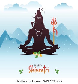 Maha Shivratri Celebration Post and Baackground with Lord Shiva Silhouette Vector Illustration