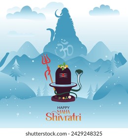 Maha Shivratri Celebration Post and Baackground with Lord Shiva Silhouette With Shiv Ling Vector Illustration