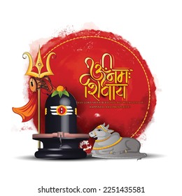 Maha Shivratri creative poster Illustration Of Lord Shiva and nandi For hindu festival Shivratri With Hindi Message and calligraphy.