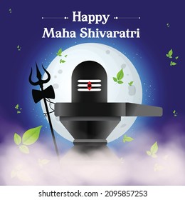 Maha Shivratri Festival Background  Shiv Ling  with moon Vector Illustration