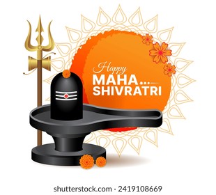 Maha Shivratri festival blessing card design template with shivling and trishul vector