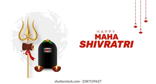 Maha shivratri festival greeting banner with shivling and trishul background