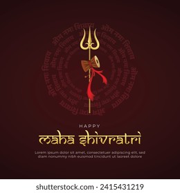 Maha Shivratri Greeting Card and Post with Trishul and Damru of Lord Shiva. Modern and Minimal Happy Maha Shivratri Text and Banner with Om Namah Shivay Vector Illustration 