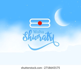 Maha Shivratri saludo de fondo nublado con media luna y Vector sagrado Shiva Tilak