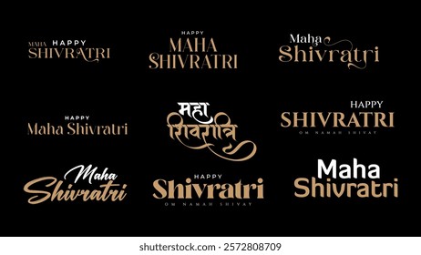 Maha Shivratri Greeting text in Hindi. Mahashivratri Text Design. A Hindu festival celebrated of lord shiva night. English Translation - Happy Maha Shivratri