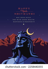 Maha Shivratri Greetings con la mínima ilustración de Shiva contra el telón de fondo de Himalaya.