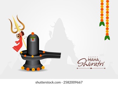 Maha shivratri illustration of shivling and trishul damru with traditional background