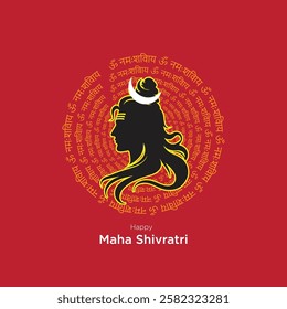 Maha Shivratri Indian Festival Greetings with Lord Shiva Silhouette and Om Namaha Sivaya Text Effect Vector Illustration