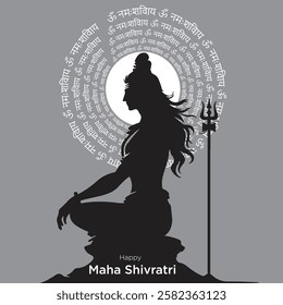 Maha Shivratri Indian Festival Greetings with Lord Shiva Silhouette and Om Namaha Sivaya Text Effect Vector Illustration