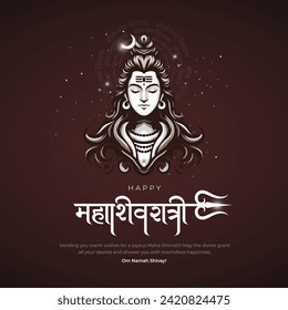 Maha Shivratri Post und Grußkarte. Indisches Festival der Lord Shiva Feier. Modern Happy Maha Shivratri Text und Banner mit Om Namah Shivay Vektorgrafik 