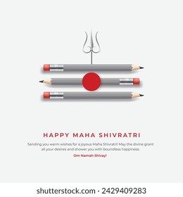 Maha Shivratri Post und Grußkarte. In: Hindu Festival of Lord Shiva Celebration. Minimale und kreative Maha Shivratri Banner mit Bleistift und Trishul Vektor-Illustration 