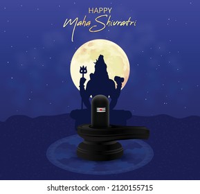Maha Shivratri with Shivling, Lingam, Moon, Night Sky, silhouette, and Mandala. Traditional Hindu Festival Poster Banner Design Template Vector Illustration