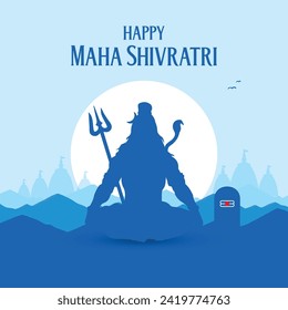 Maha Shivratri with Shivling, Lingam, Moon, Night Sky, silhouette