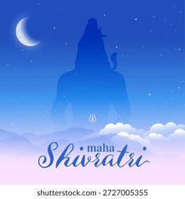 maha shivratri fundo estrelado noite com silhueta lord shiva acima de nuvens e montanhas vetor