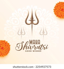 mahadev trishul background with marigold flower for maha shivratri vector 