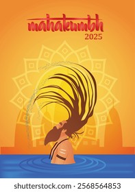 mahakumbh 2025 Indian saint taking bath in Ganga River vector poster