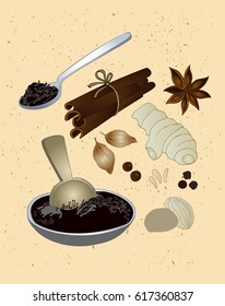 mahala spices vector set isolated