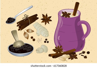 mahala tea vector set isolated