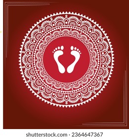  Mahalaya festival greeting with Devi foot symbol and mandala