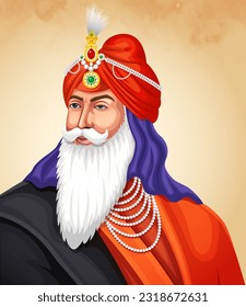 Maharaja Ranjit Singh, the first emperor of the Sikh empire. Sher-A-Punjab and Sarkar-e-Khalsa. Eps 10 editable vector.