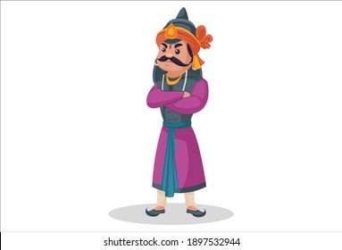 Maharana Pratap is standing with both crossed arms. Vector graphic illustration. Individually on a white background.