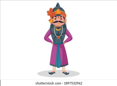 Maharana Pratap is standing with hands on his waist. Vector graphic illustration. Individually on a white background.