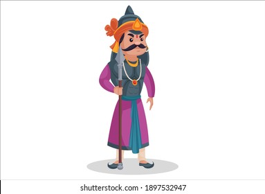 Maharana Pratap is standing with a spear. Vector graphic illustration. Individually on a white background.