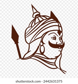 Maharana Pratap vector portrait on transparent background