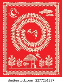 Maharashtra art of warli painting. Modern Paintings, Bird and Tree Warli art, Wallpaper illustration Vector warli art.