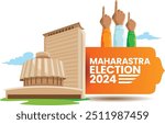 Maharashtra Assembly Election 2024 with Voting and Legislative Building Illustration